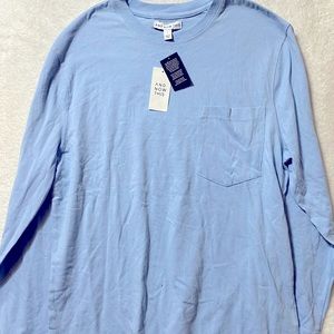 And now this Men’s long sleeve pocket tee shirt blue size large